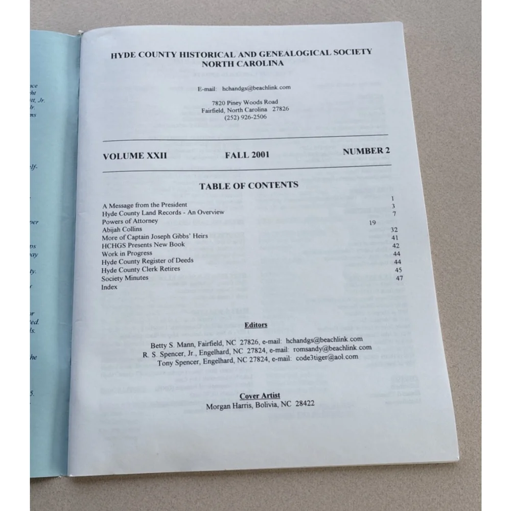 High Tides Hyde County Historical & Genealogial Society NC Vol XXII Number 1 & 2